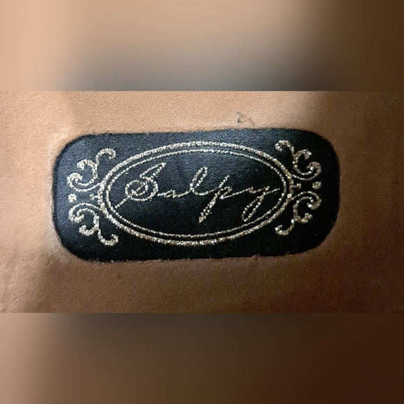 EUC Anthro Salpy Terri Tan Croc Neutral Boho Peep Toe Heel Ankle Boot SZ 9 - Picture 7 of 8